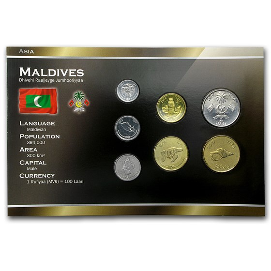 Maldives 1 Laari-2 Rufiyaa Coin Set BU Maldives 1 Laari-2 Rufiyaa Coin Set BU